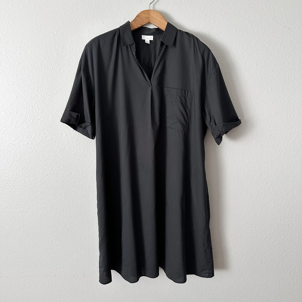 J. Jill Black Cotton Tencel Blend Short Sleeve V-Neck A-line Shirt Dress Size XL